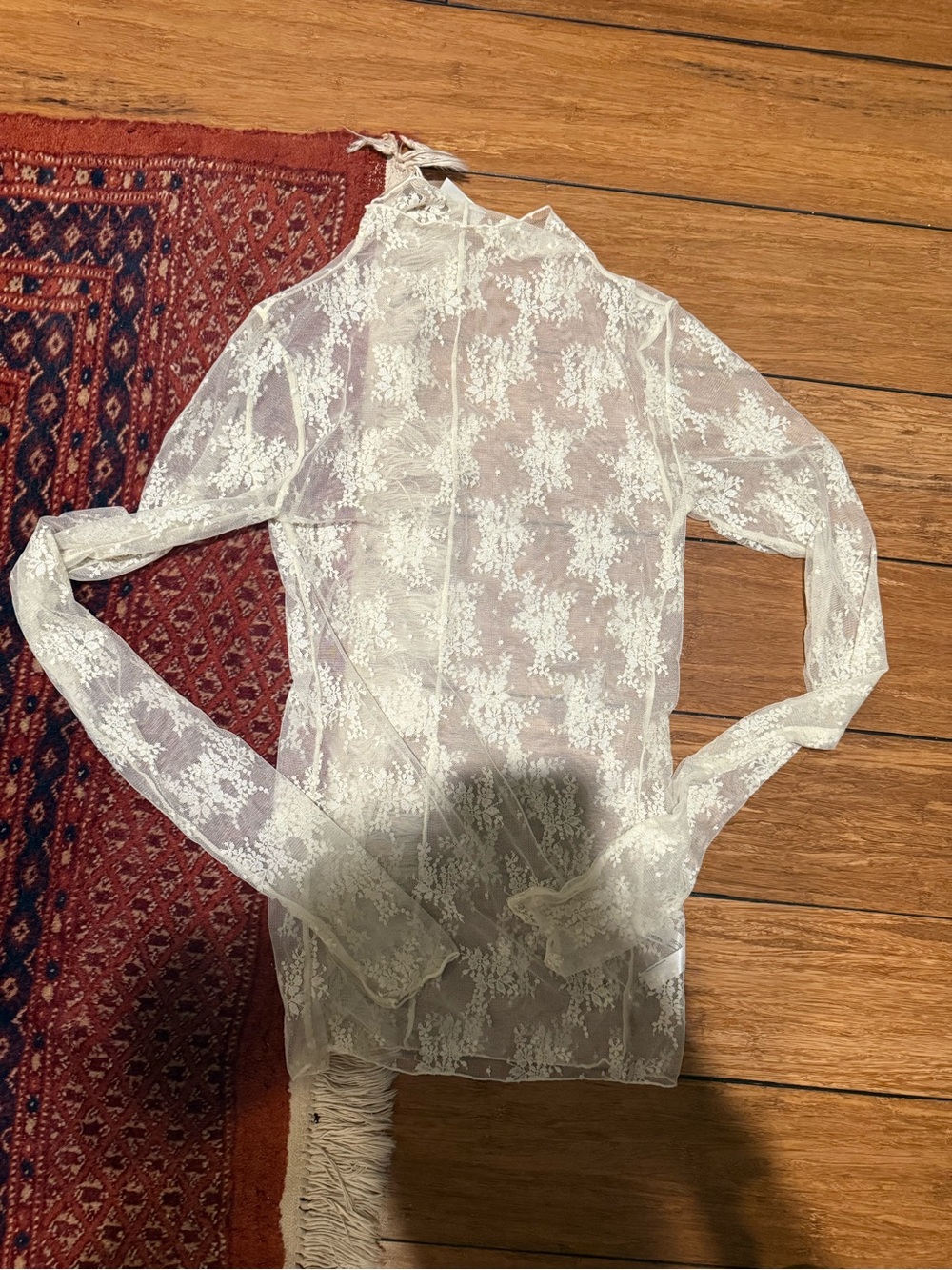 Free People Sheer White Lace Mock Neck Top